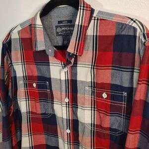 AMERICAN RAG CIE Cotton Red Blue Plaid Large Men's Long Sleeve Button Down Shirt